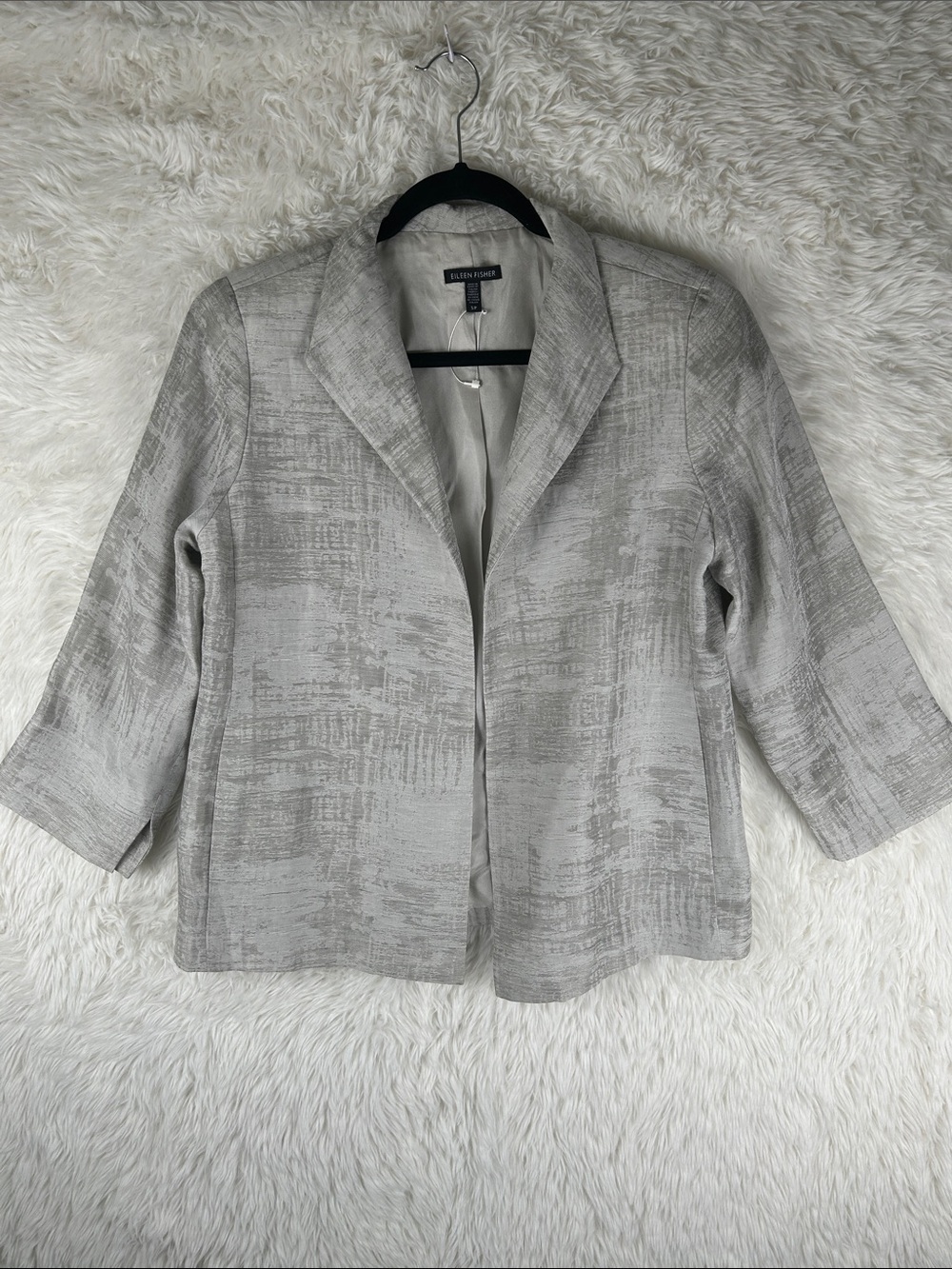 Eileen Fisher Women's Light Gray Patterned Open Front Blazer